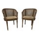 Pair of Louis XVI style basket armchairs in patinated beech, 20th century