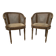 Pair of Louis XVI style basket armchairs in patinated beech, 20th century
