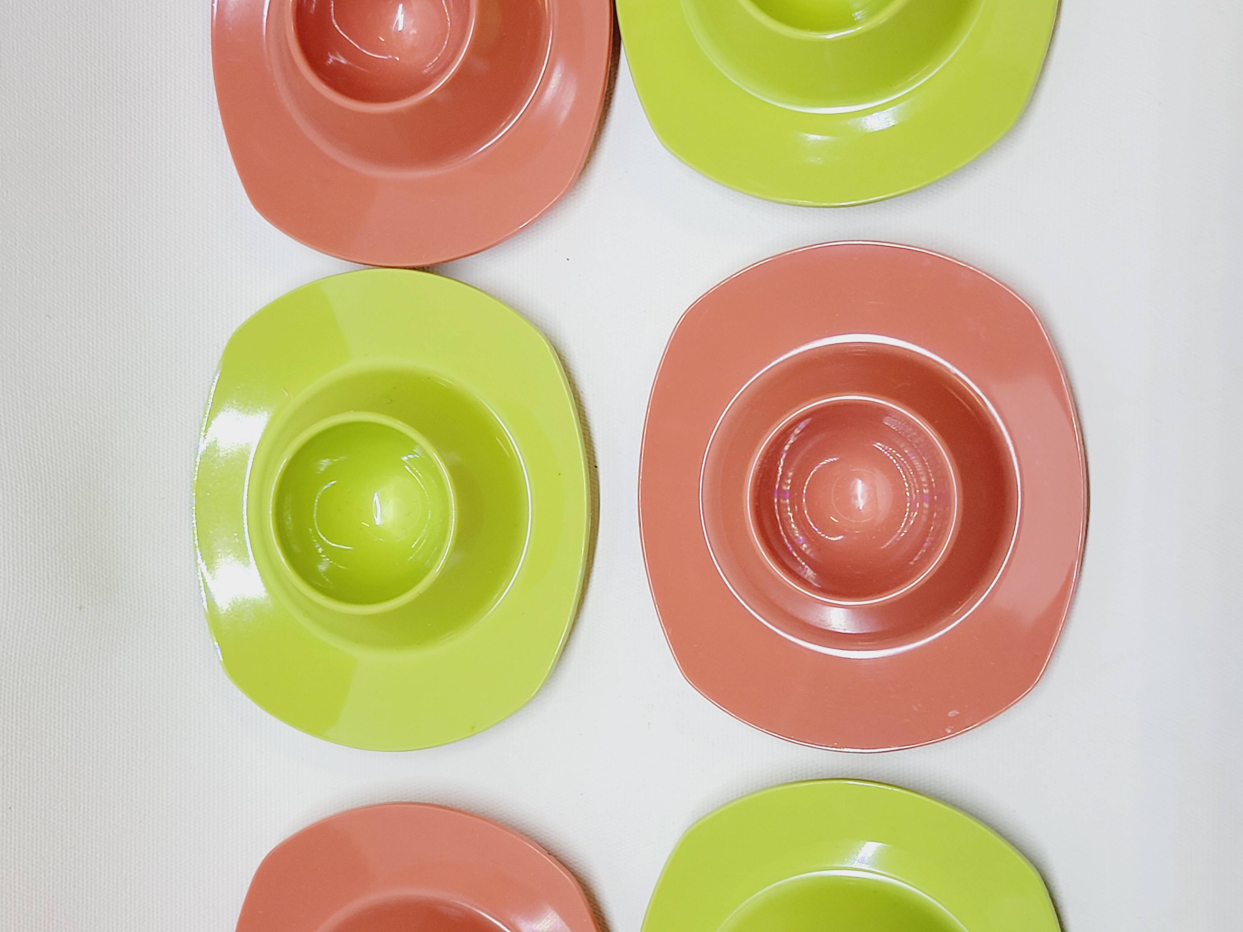 6 vintage plastic egg cups 1960s Schumm Plastic Style new in box