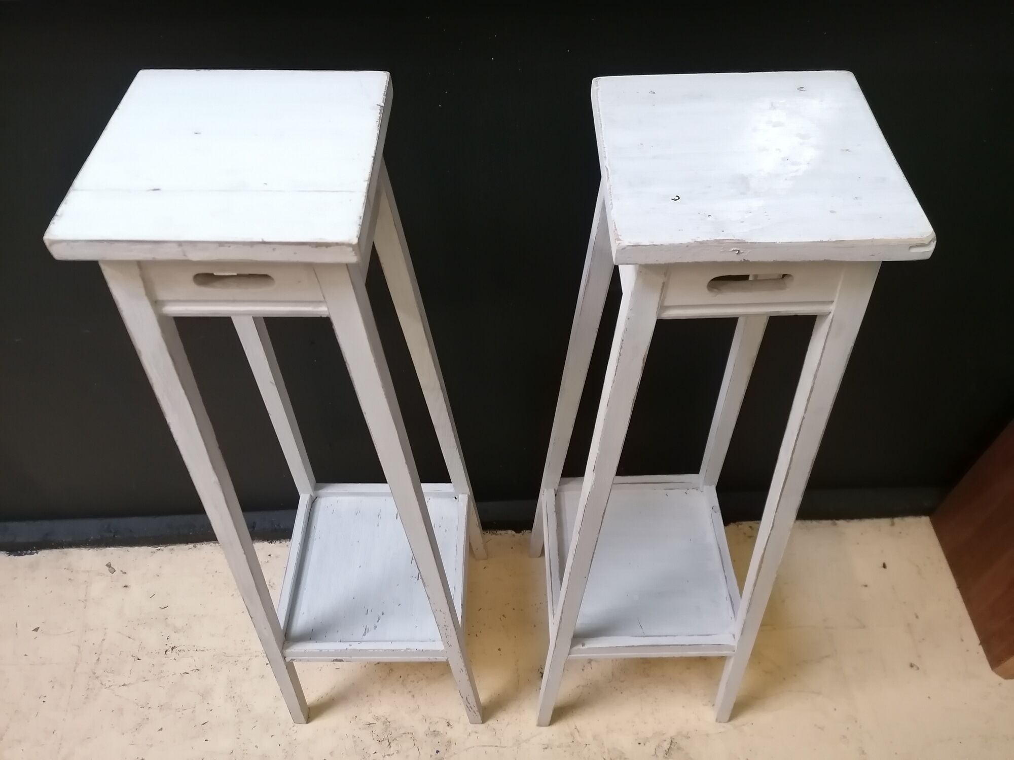 Pair of harnesses, pedestal table with plants, vintage wooden