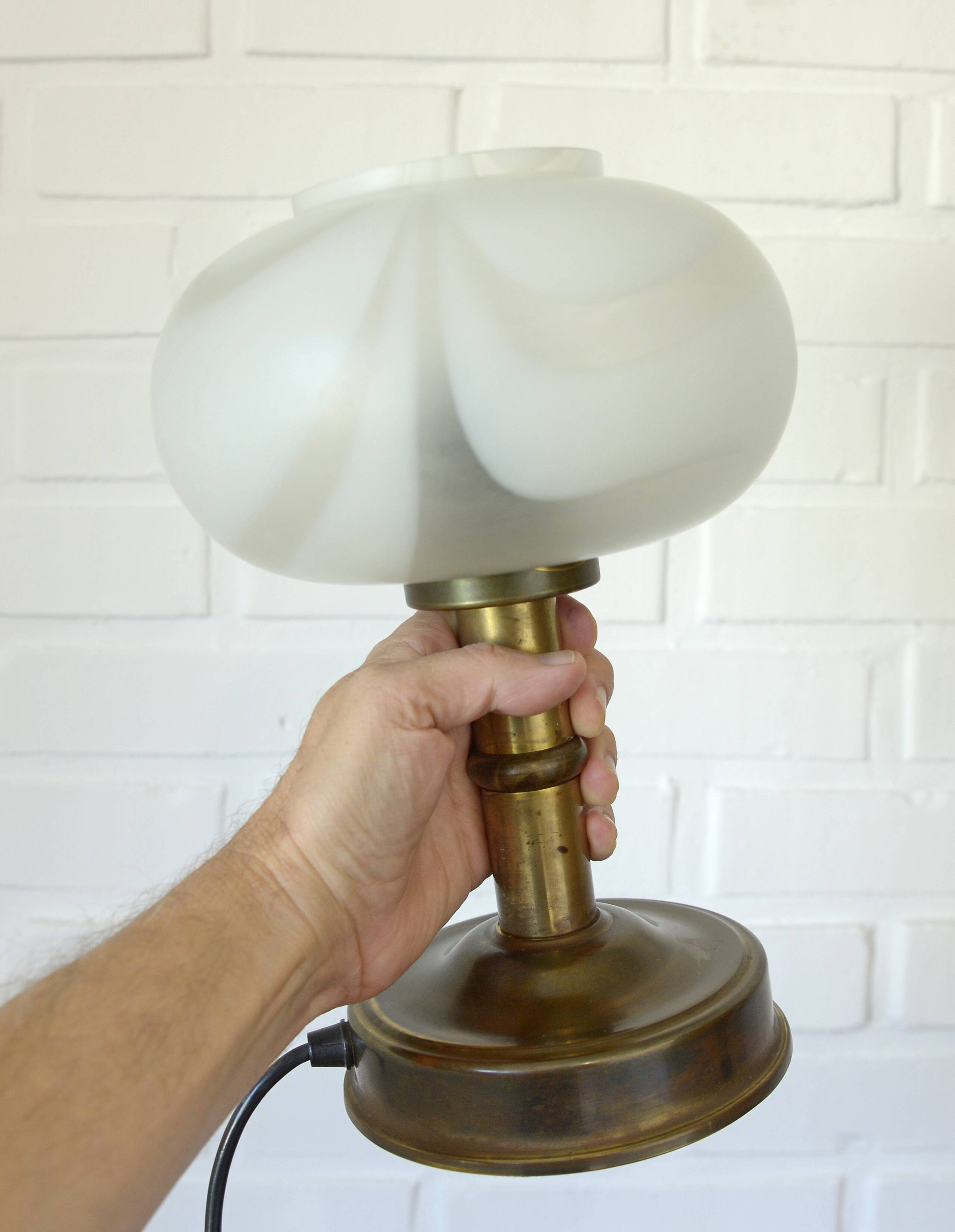 Vintage Murano glass style mushroom desk lamp brass bedside lamp 1970's