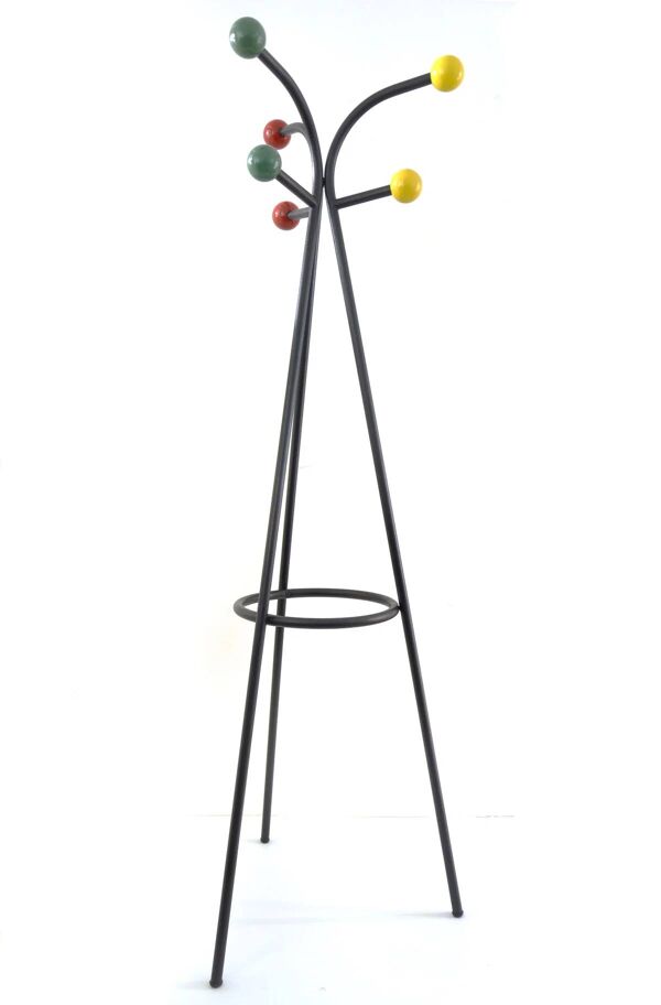 Grand porte-manteau coloré des années 50, autonome, par Roger Feraud.