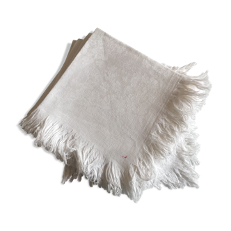 Set de 8 serviettes de damas de lin frangé fin 19e
