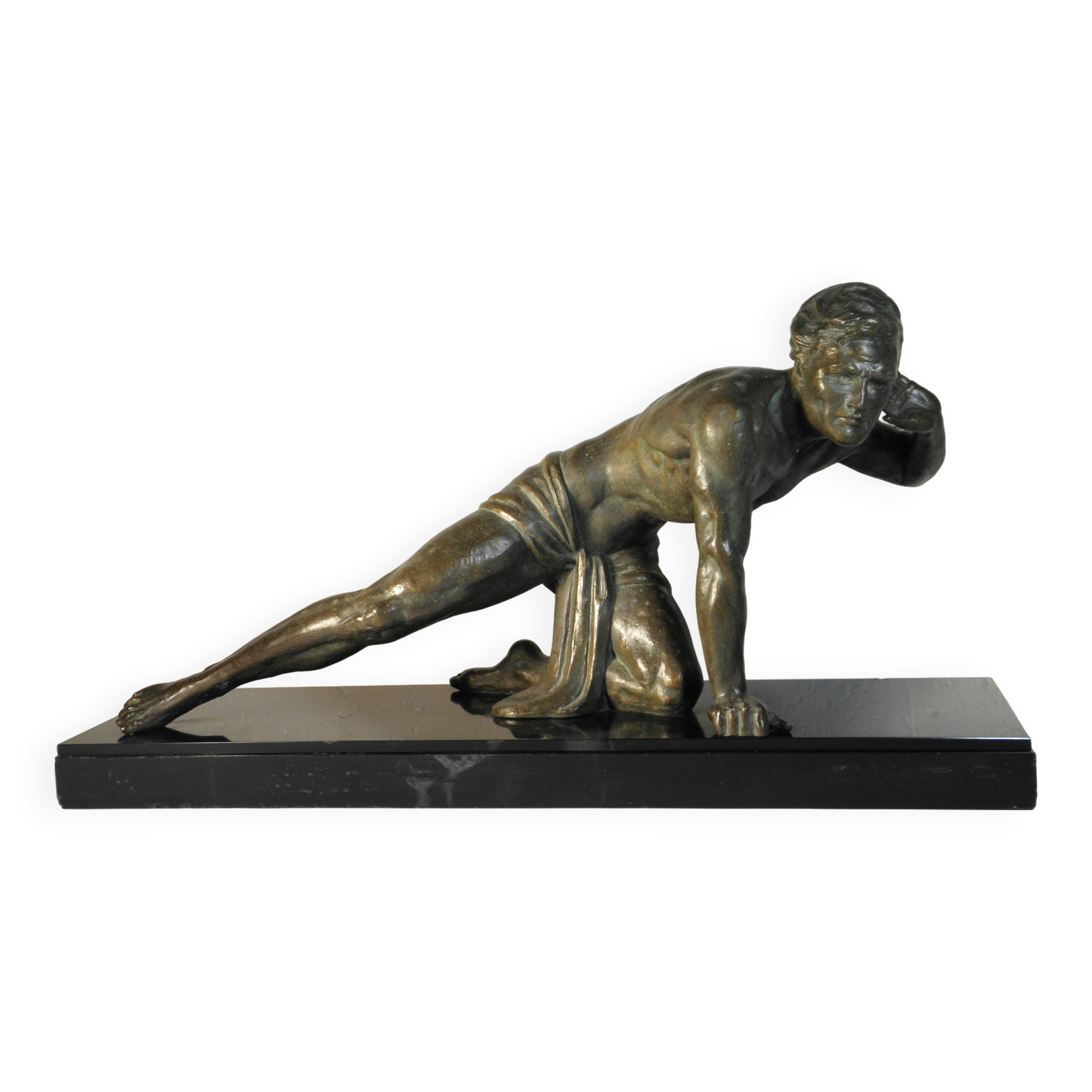 Art Deco spelter sculpture on marble base J. De Roncourt