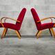 Pair of 6951 red velvet armchairs by Jaroslav Smidek for Ton