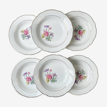 6 assiettes creuses porcelaine digoin & sarreguemines modèle rene made in france 1950