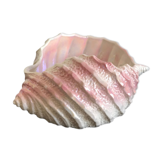 Pot céramique en forme de coquillage rose et blanc