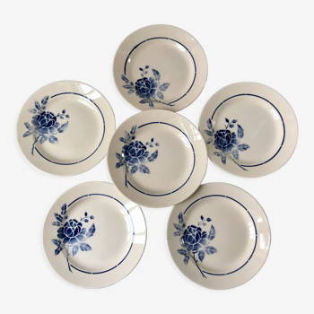 Lot de 6 assiettes à dessert fleurs bleues saint-amand années 30-40