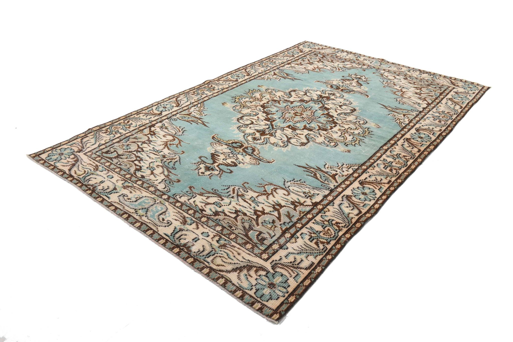 Tapis persan vert sarcelle et marron 6x9, 173x270 cm