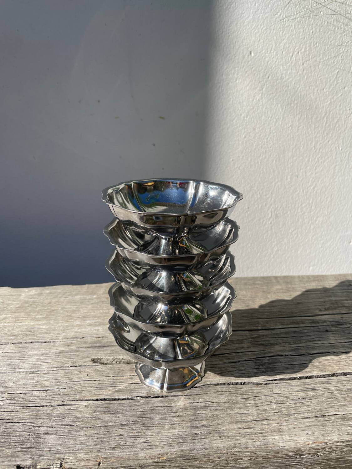 5 stainless steel cups 1970