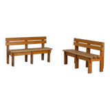 Paire de bancs en bois massif par Christian Durupt, Courchevel, vers 1960
