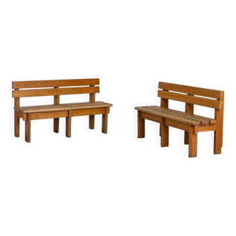 Pair of solid wood benches by Christian Durupt, Courchevel, circa 1960
