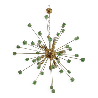 Green Cubes Murano Glass Gold Sputnik Candlestick