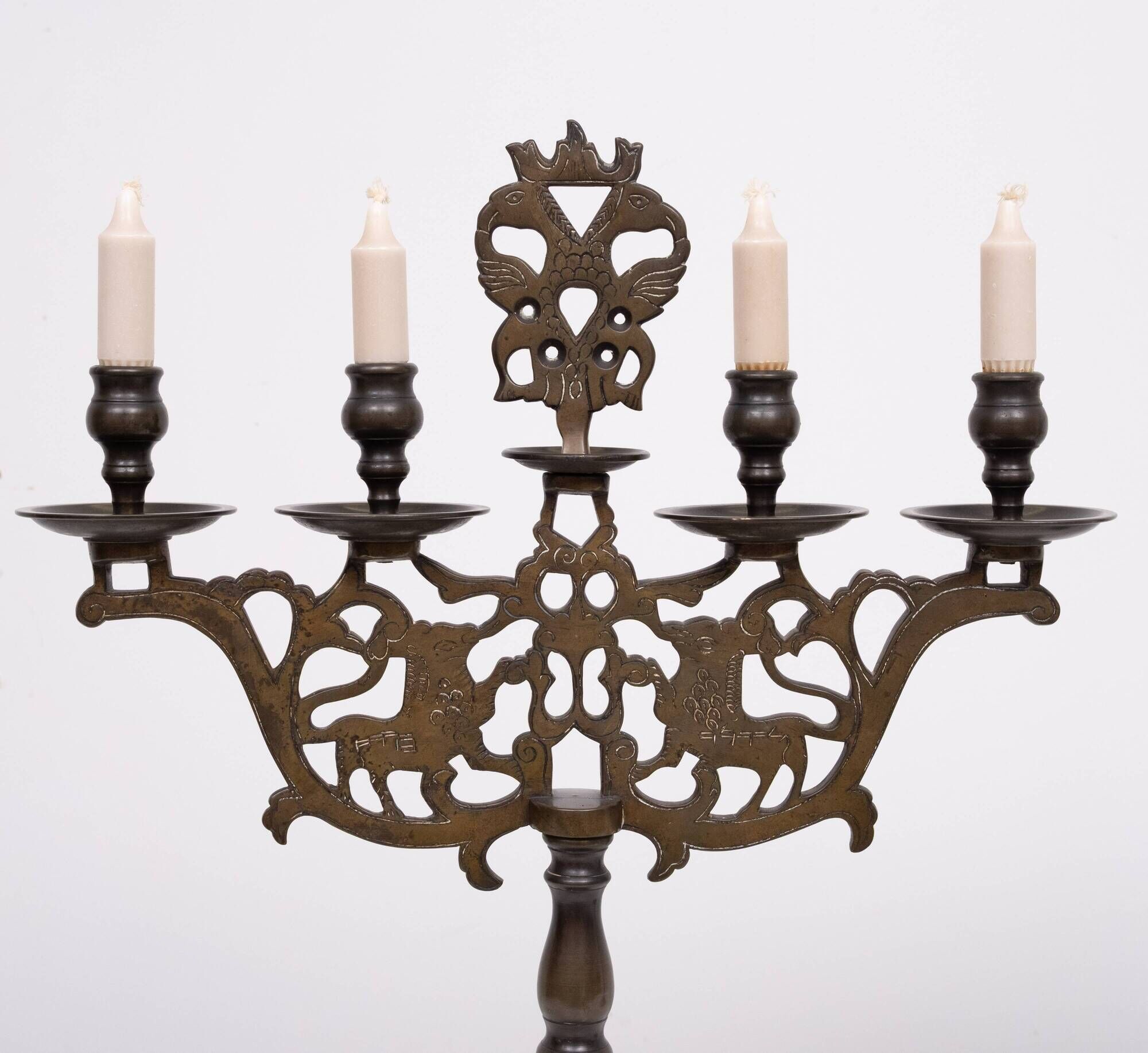 Pair Large Antique Bronze Shabbat Candelabra Germany