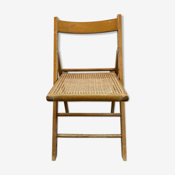 Chaise pliante bois et osier vintage