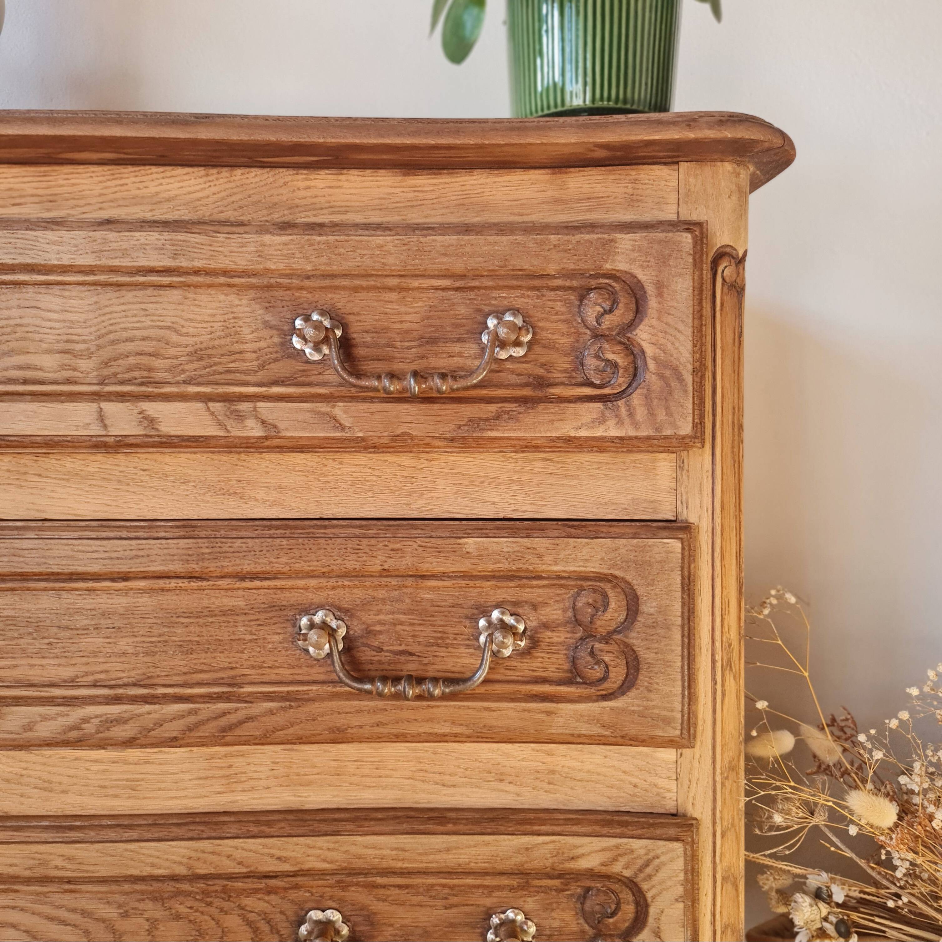 Antique commode with curved drawers - solid wood