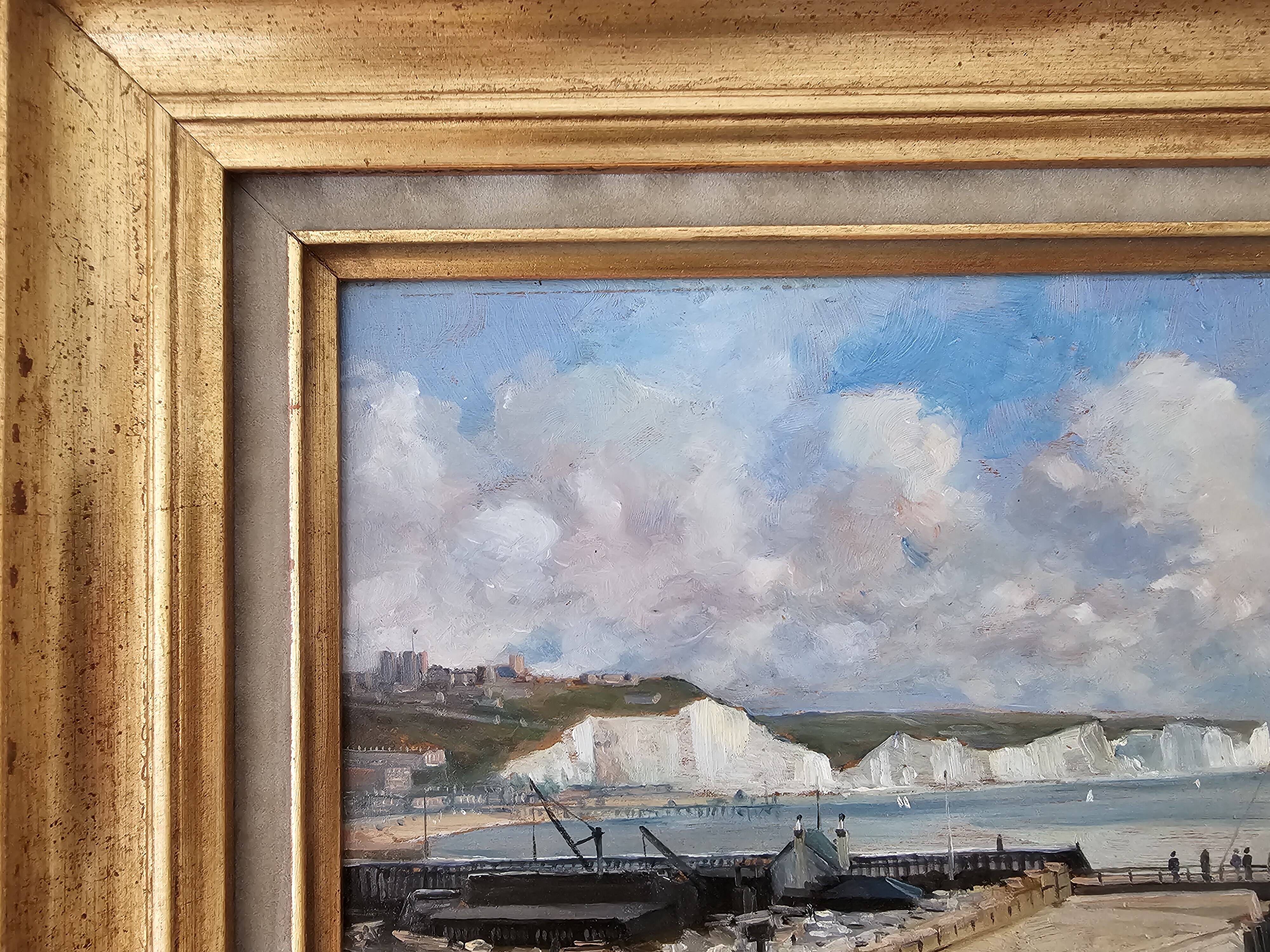 Oil Painting on Wood - Marine Seaside Cliffs of Dover signed Clémond?
