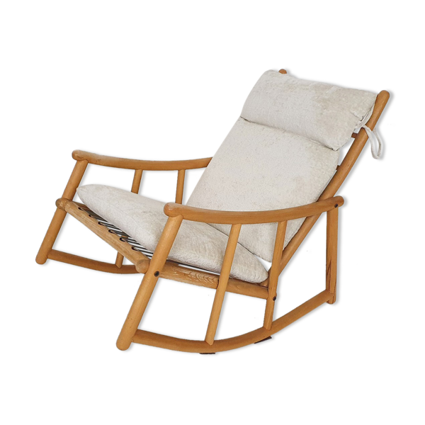 Scandinavian modern birch spindle rocking lounge chair, 1960’s