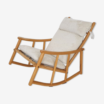 Scandinavian modern birch spindle rocking lounge chair, 1960’s