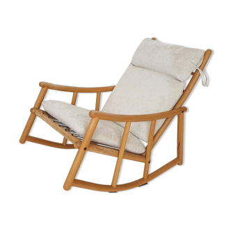 Scandinavian modern birch spindle rocking lounge chair, 1960’s