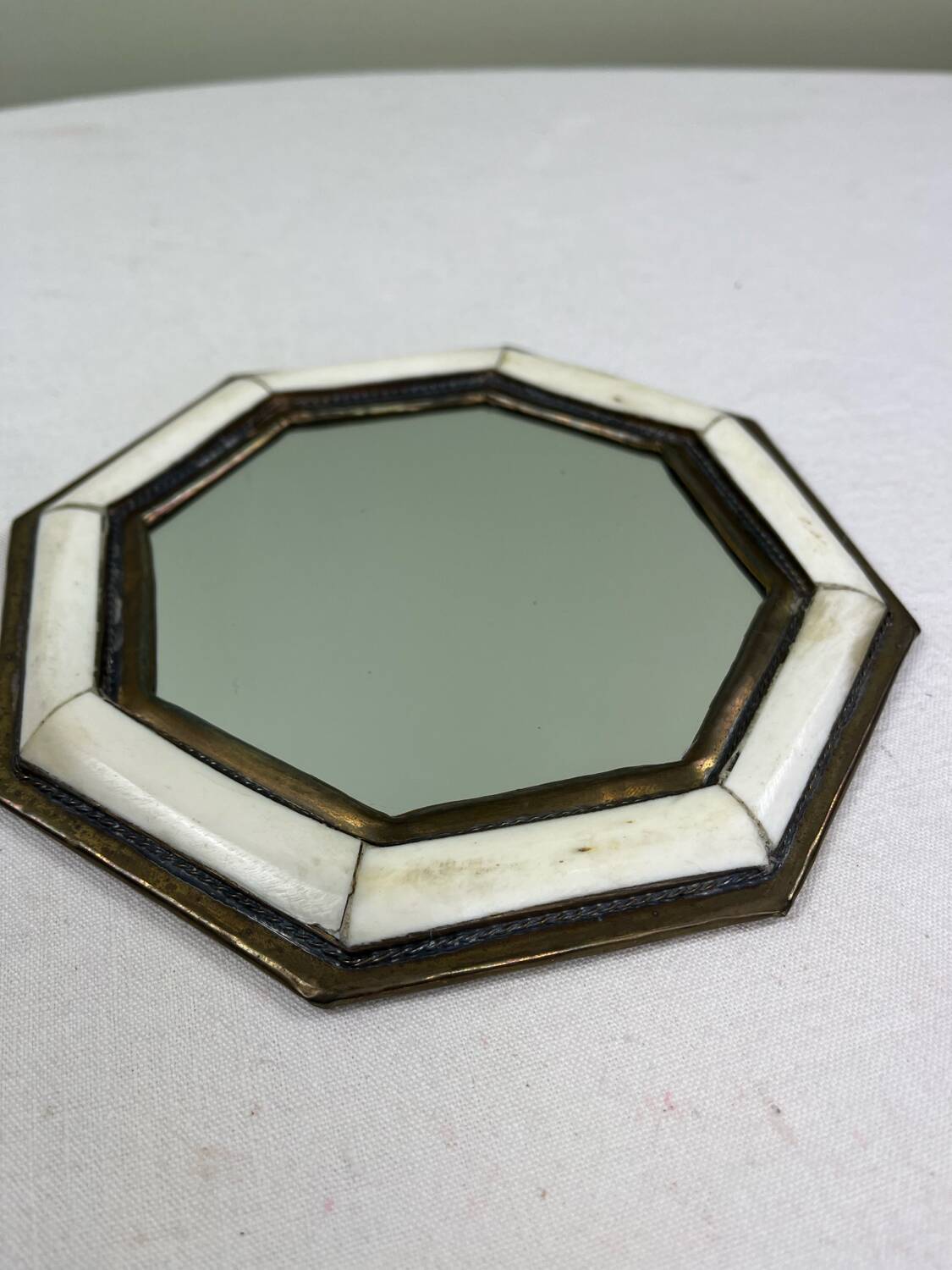 Antique brass and horn mirror
