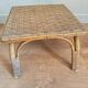 Small vintage 1960 woven rattan side table | Bohemian chic wicker end table, antique bamboo coffee table for the living room.