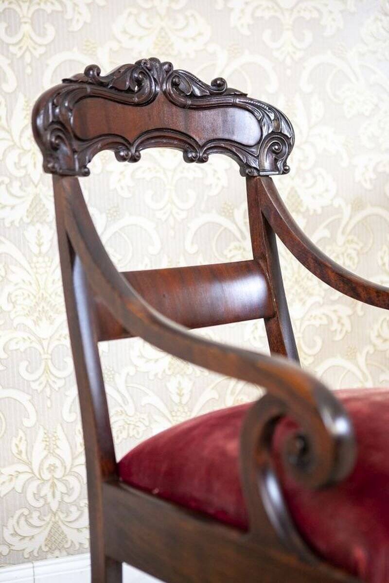 Set of Empire Mahogany Armchairs in Red Upholstery, 19th Century