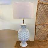 White lacquer pineapple lamp Hollywood regency with pink shade