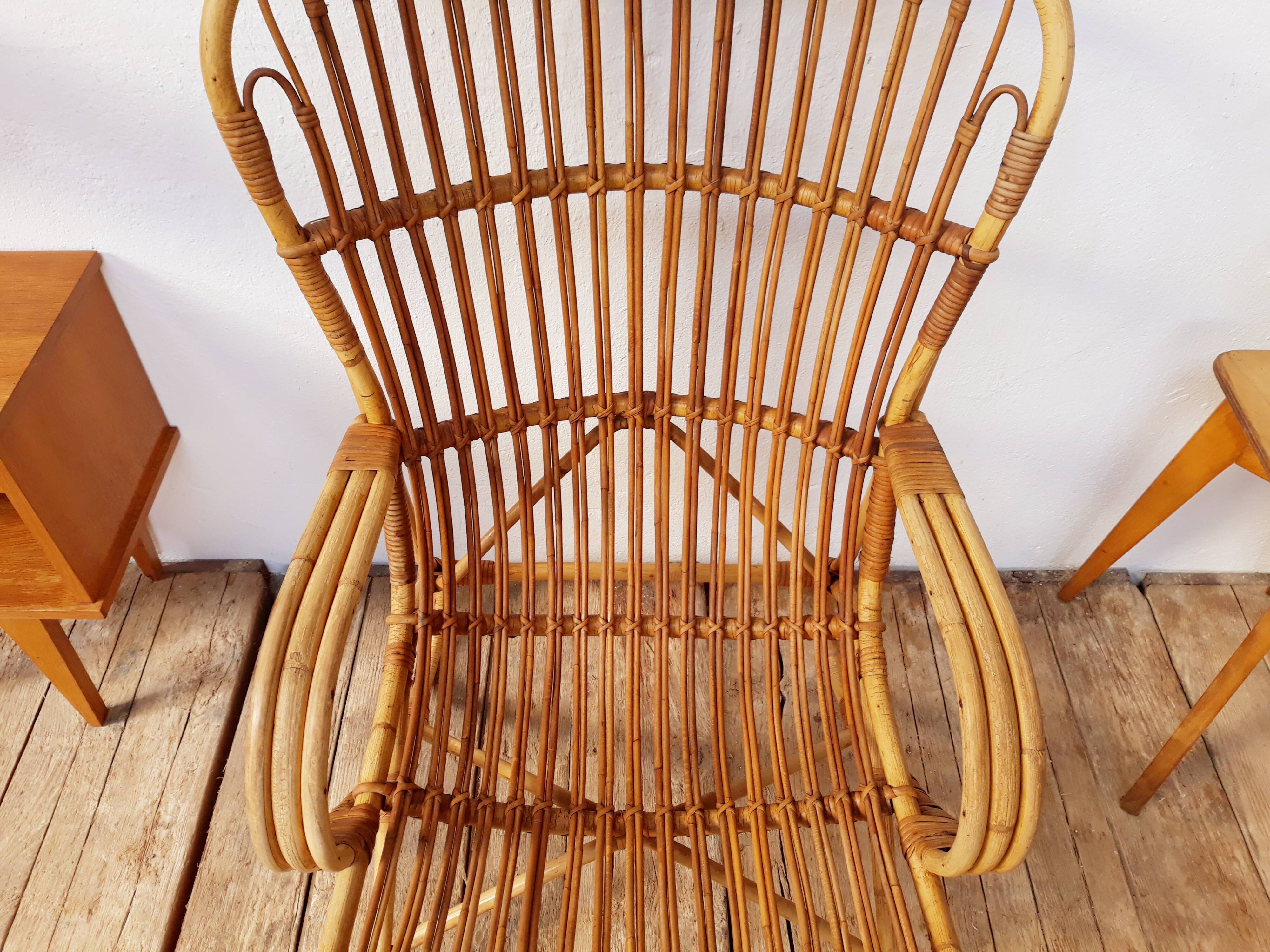 Louis Sognot vintage rattan armchair