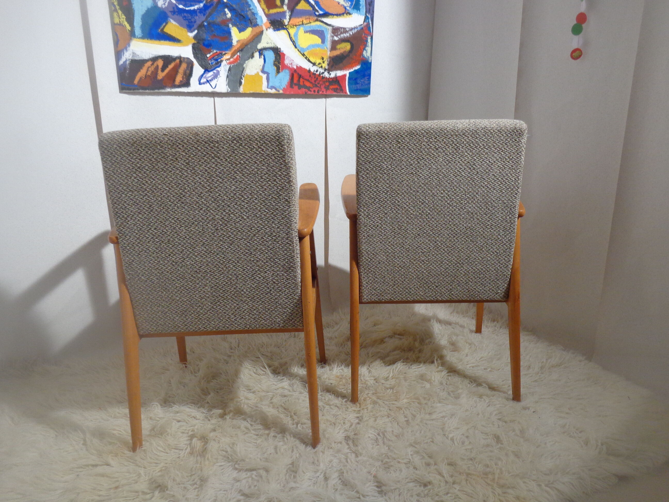 Pair of vintage Scandinavian armchairs from the 60s light wood