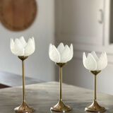 3 glass and brass candle holders