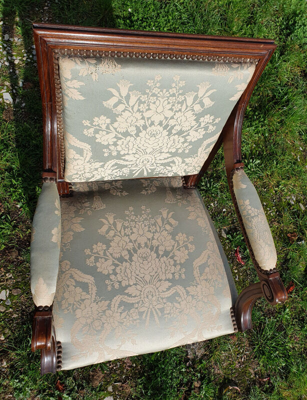 Directoire armchair in light blue satin fabric