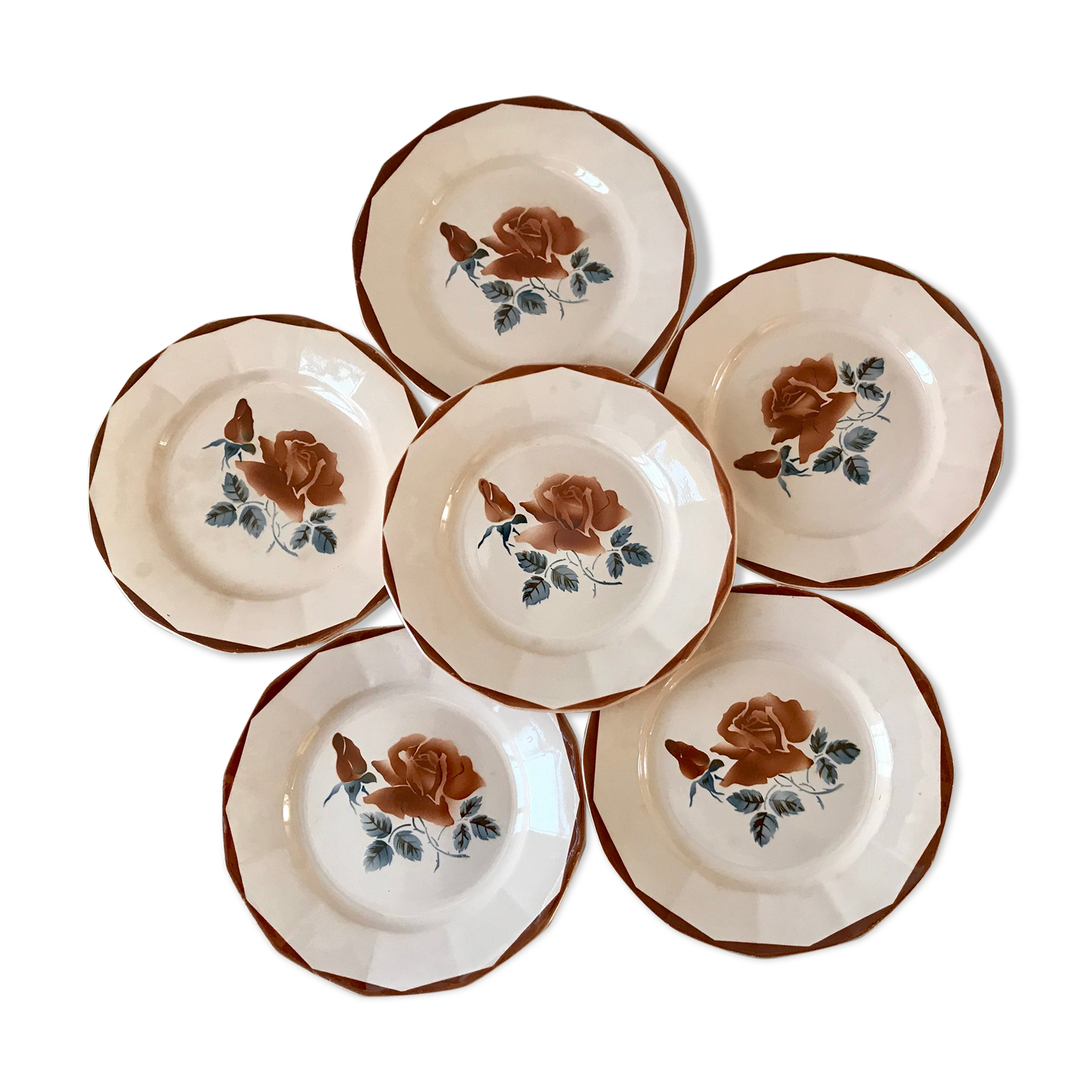 Lot de 6 assiettes plates Digoin Sarreguemines années 30-40
