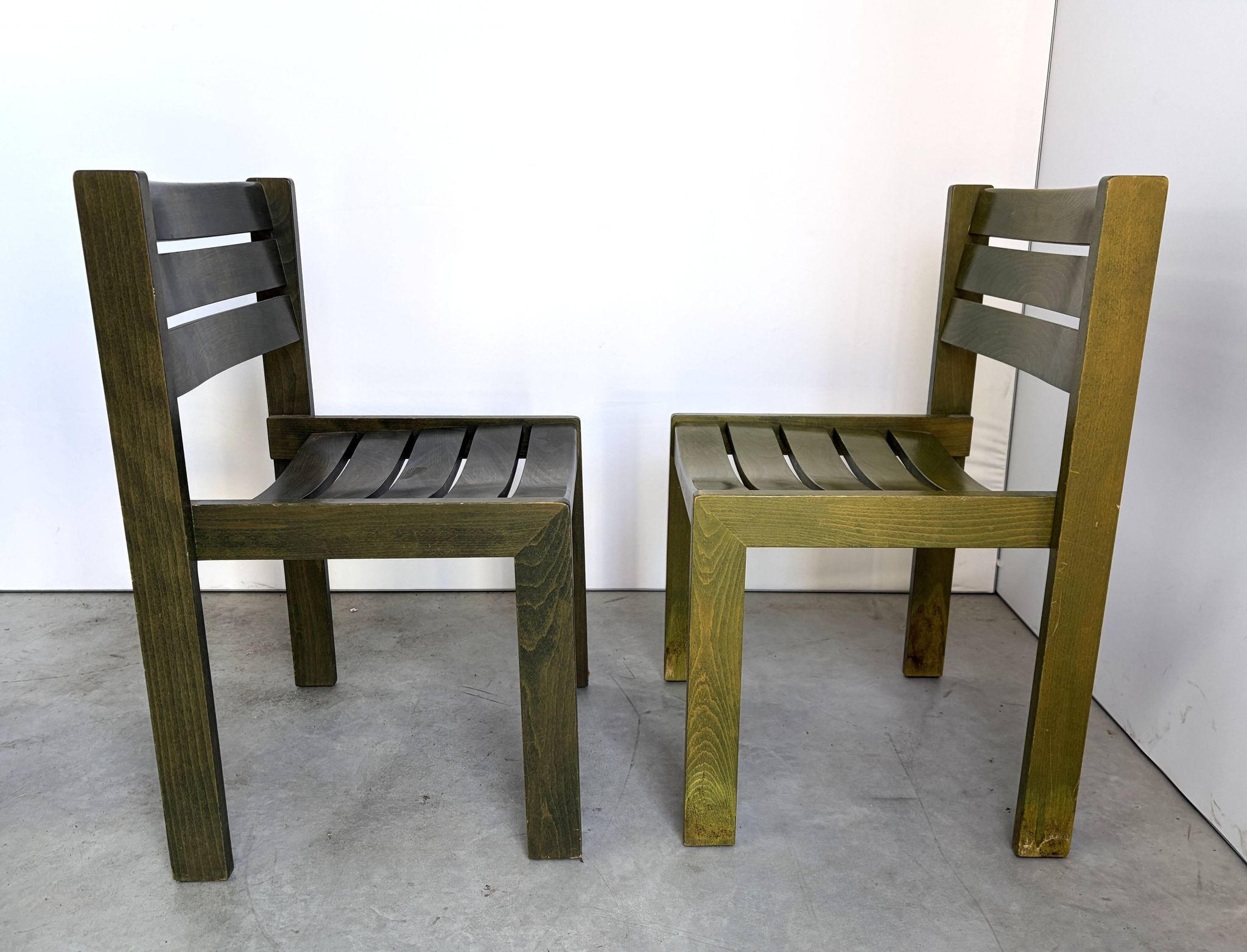 Vintage Wilkhahn stackable dining chair, green stained wood, Germany, 1970s