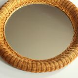 Round rattan (frame) wall mirror - Vintage