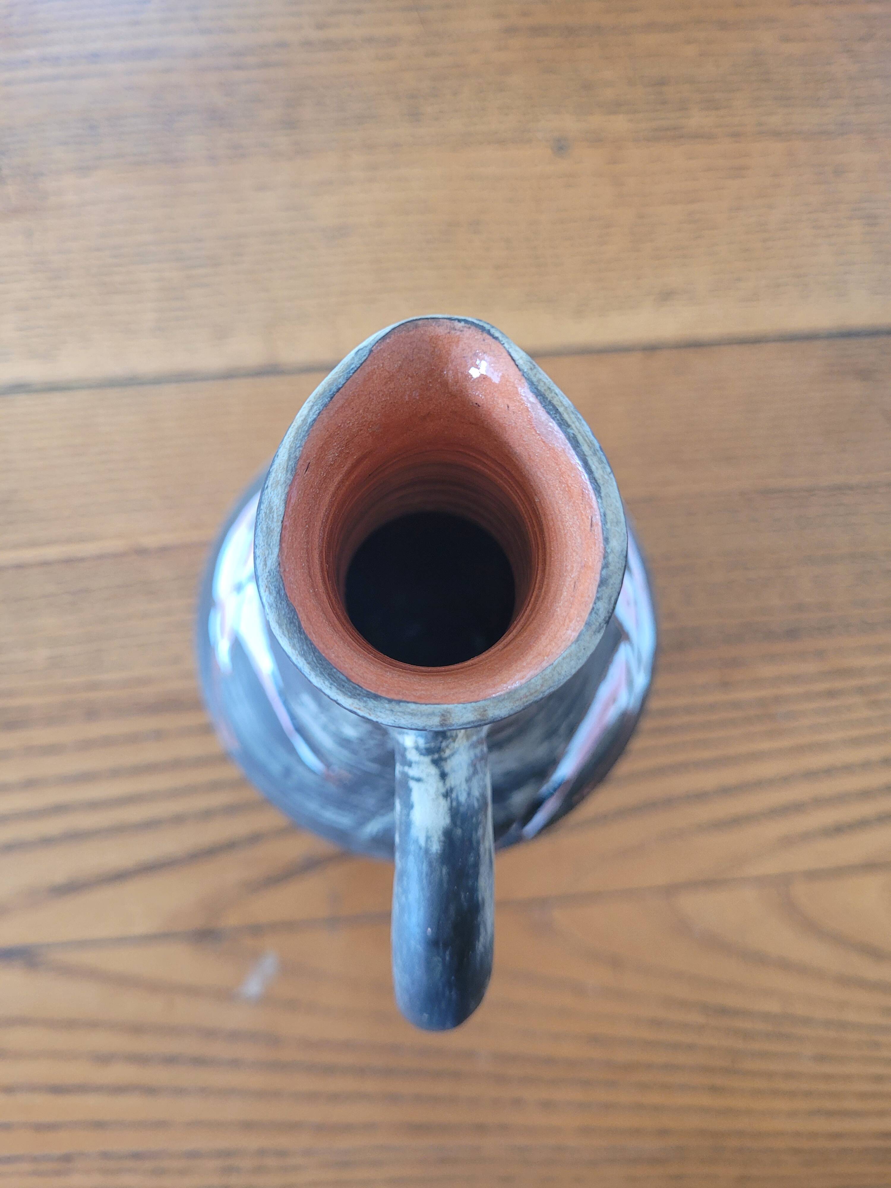 Rare signed ceramic and enameled porcelain pitcher