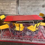 Red table set and 6 vintage yellow formica chairs