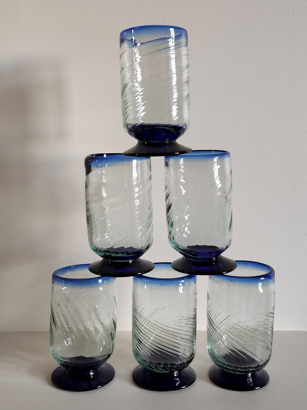 6 Mexican handicraft orangeade glasses