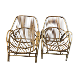 Pair of adult rattan armchairs