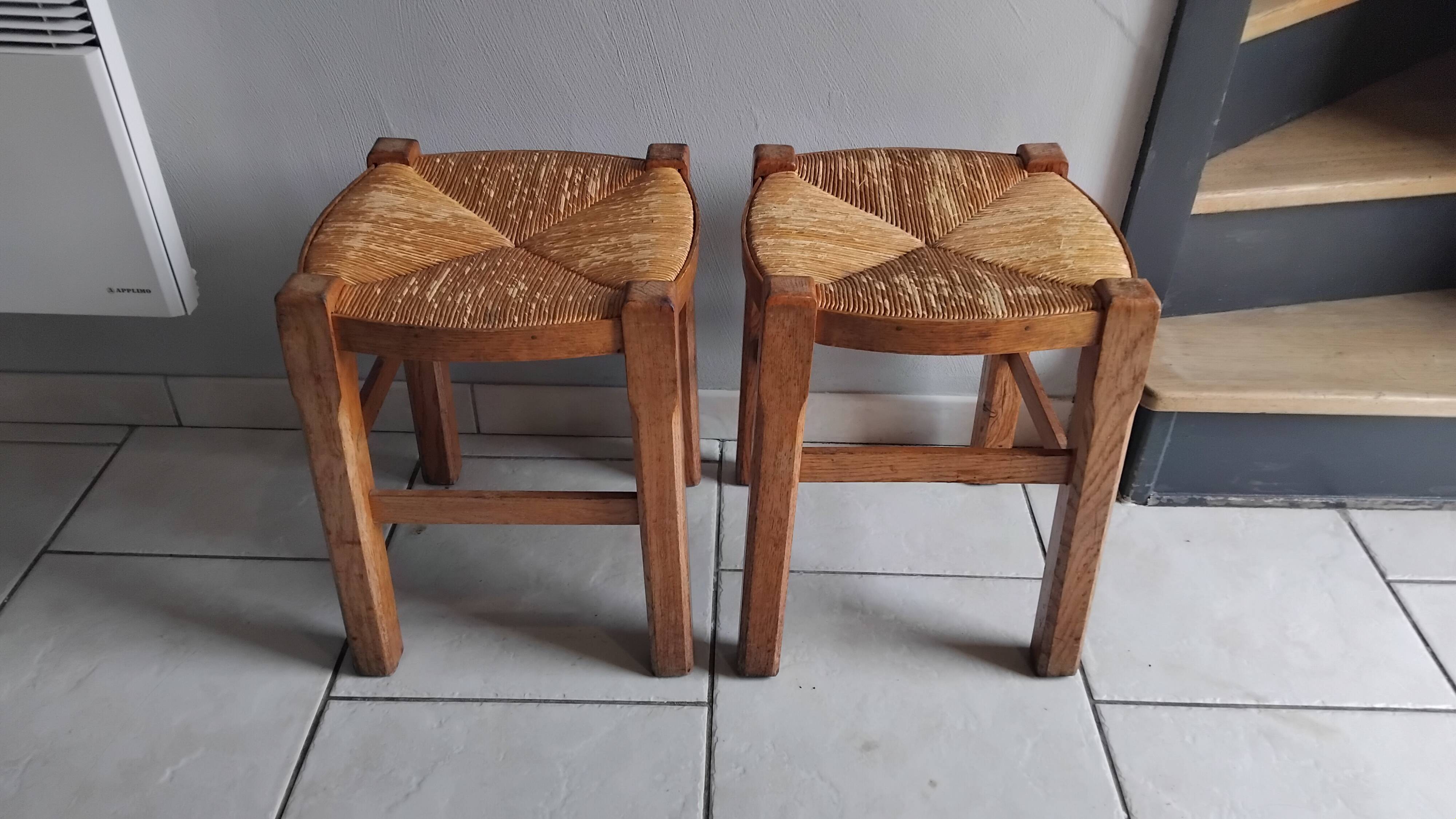 Paire de tabourets paille vintage