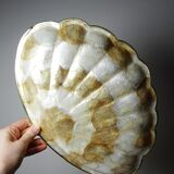 Large platter or shell-shaped catchall in capiz mother-of-pearl and vintage brass.