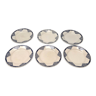 Set of 6 dessert plates signed moulins des loups hamage orchies nord France