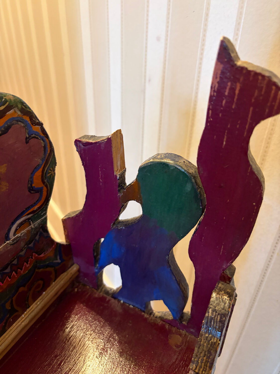 Folk painted wooden wall shelf