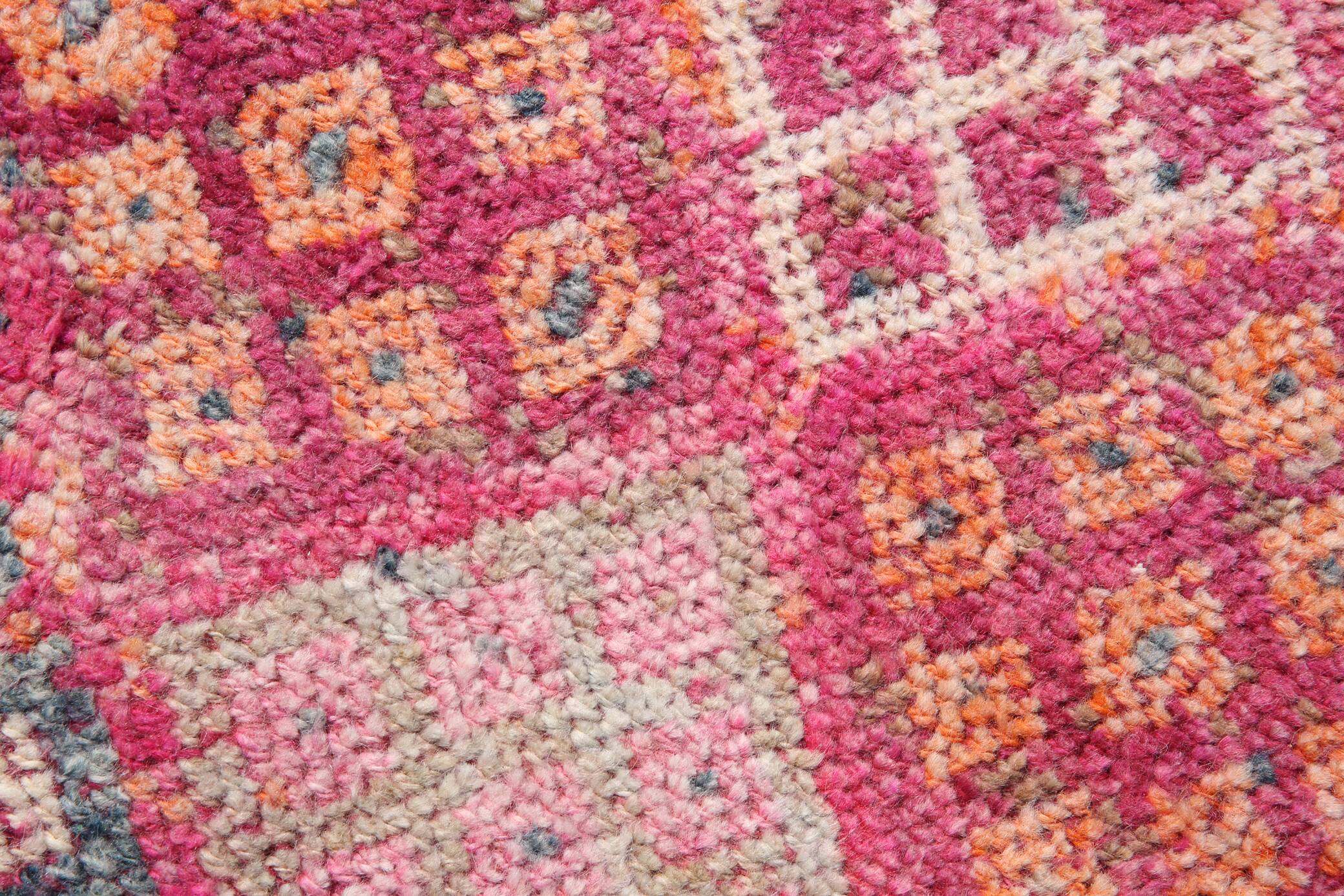 Hot Pink Turkish Runner Rug, Vintage Boho Hallway Carpet, 83x353 Cm