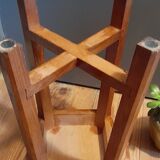 Old 4-foot stool, cross structure, varnished solid wood, 1970s