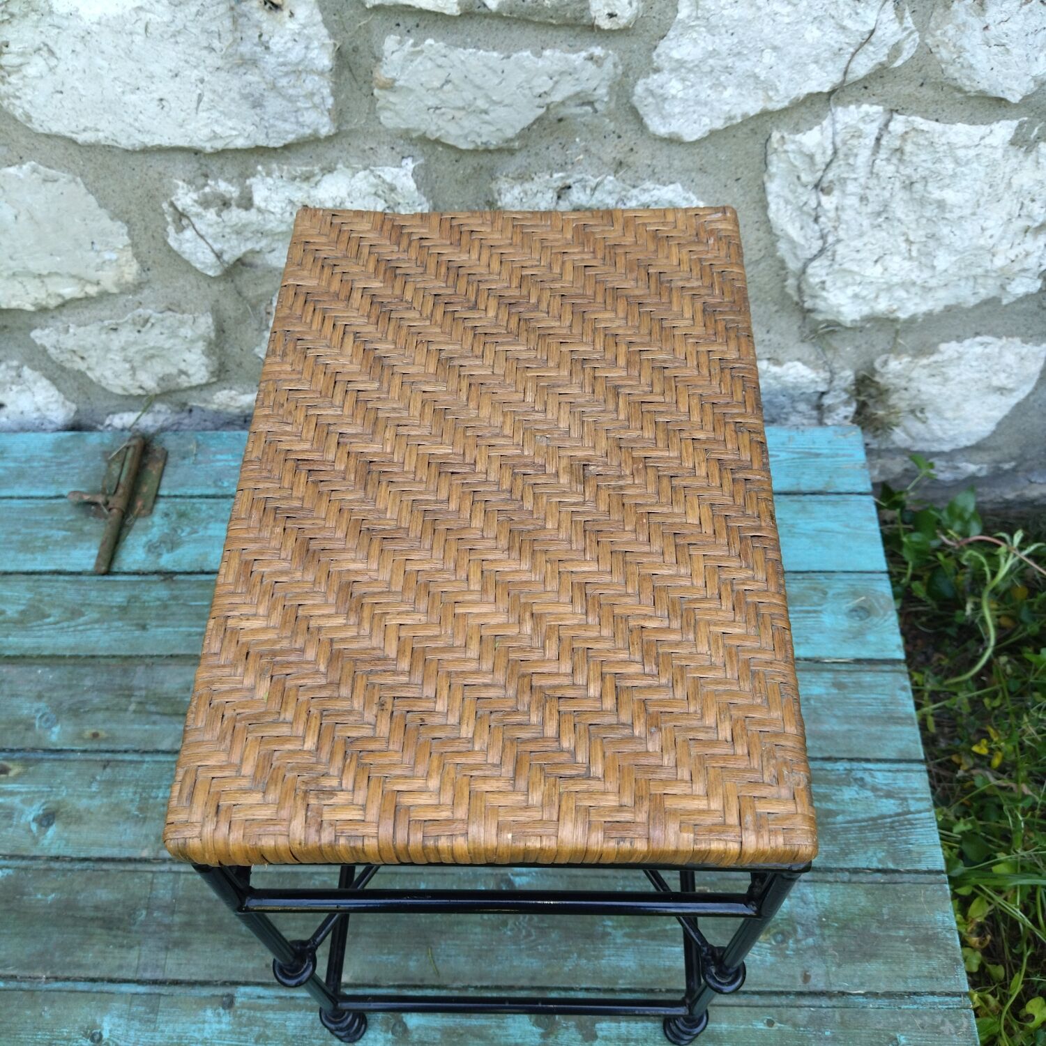 Bout de canapé tabouret rotin fer forgé années 50