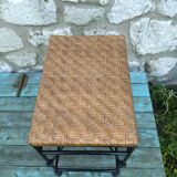 Rattan stool wrought iron 50s