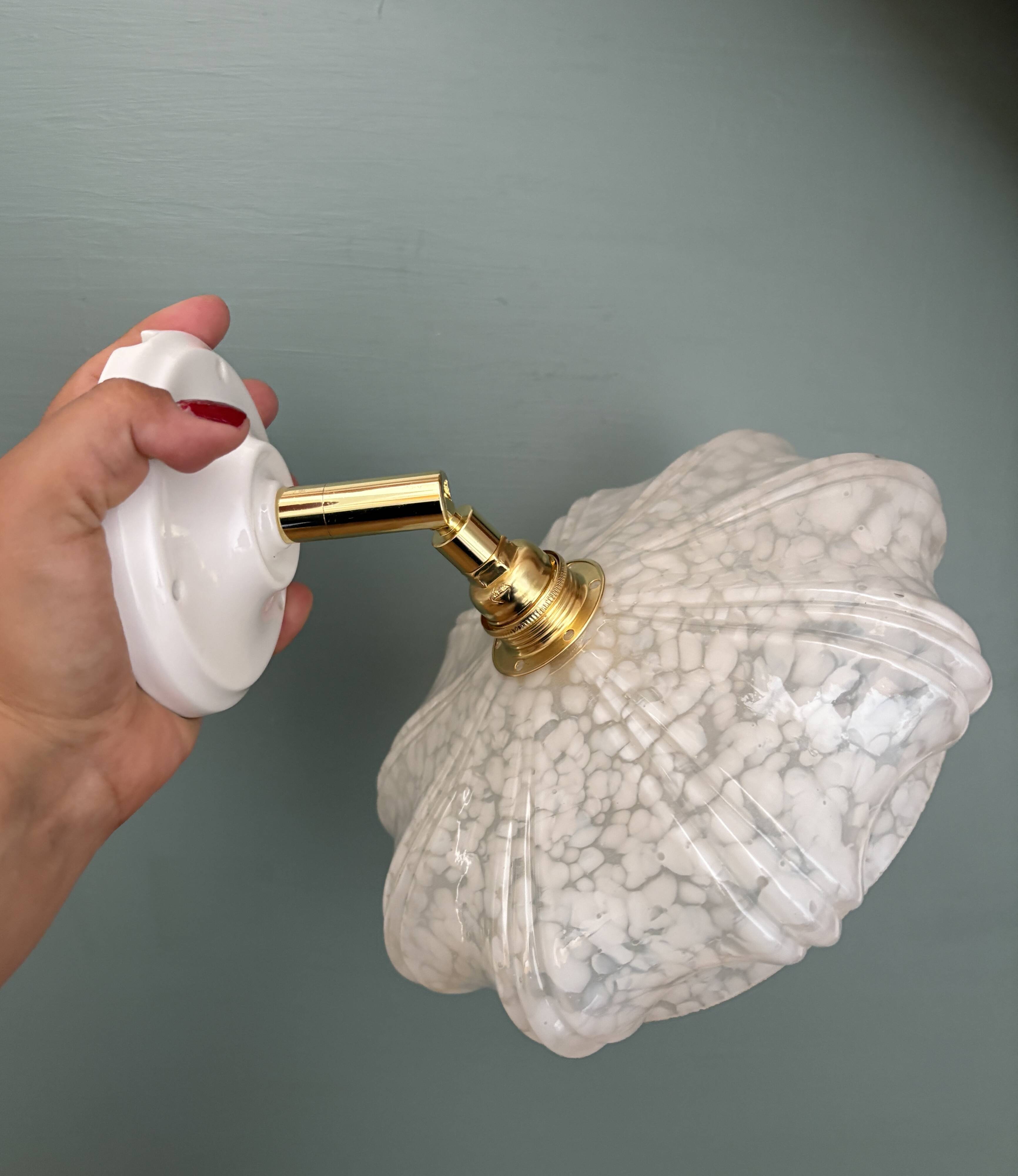 Vintage art deco wall lamp with white Clichy glass shade