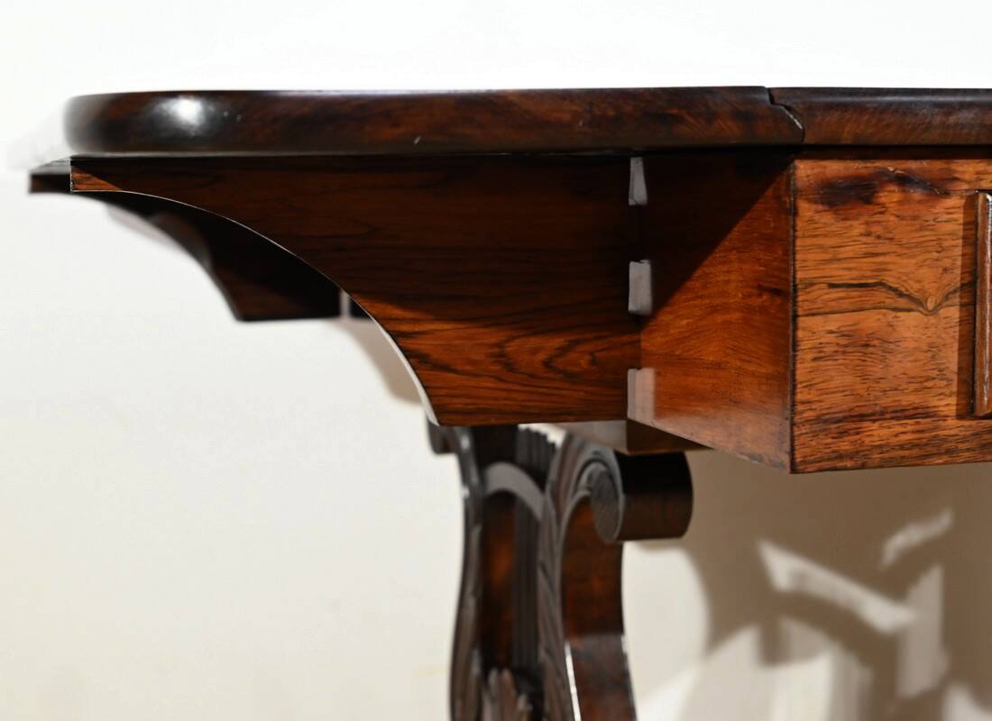 Desk Table with Shutters in Solid Rosewood, Restoration Period – Early 19th Century