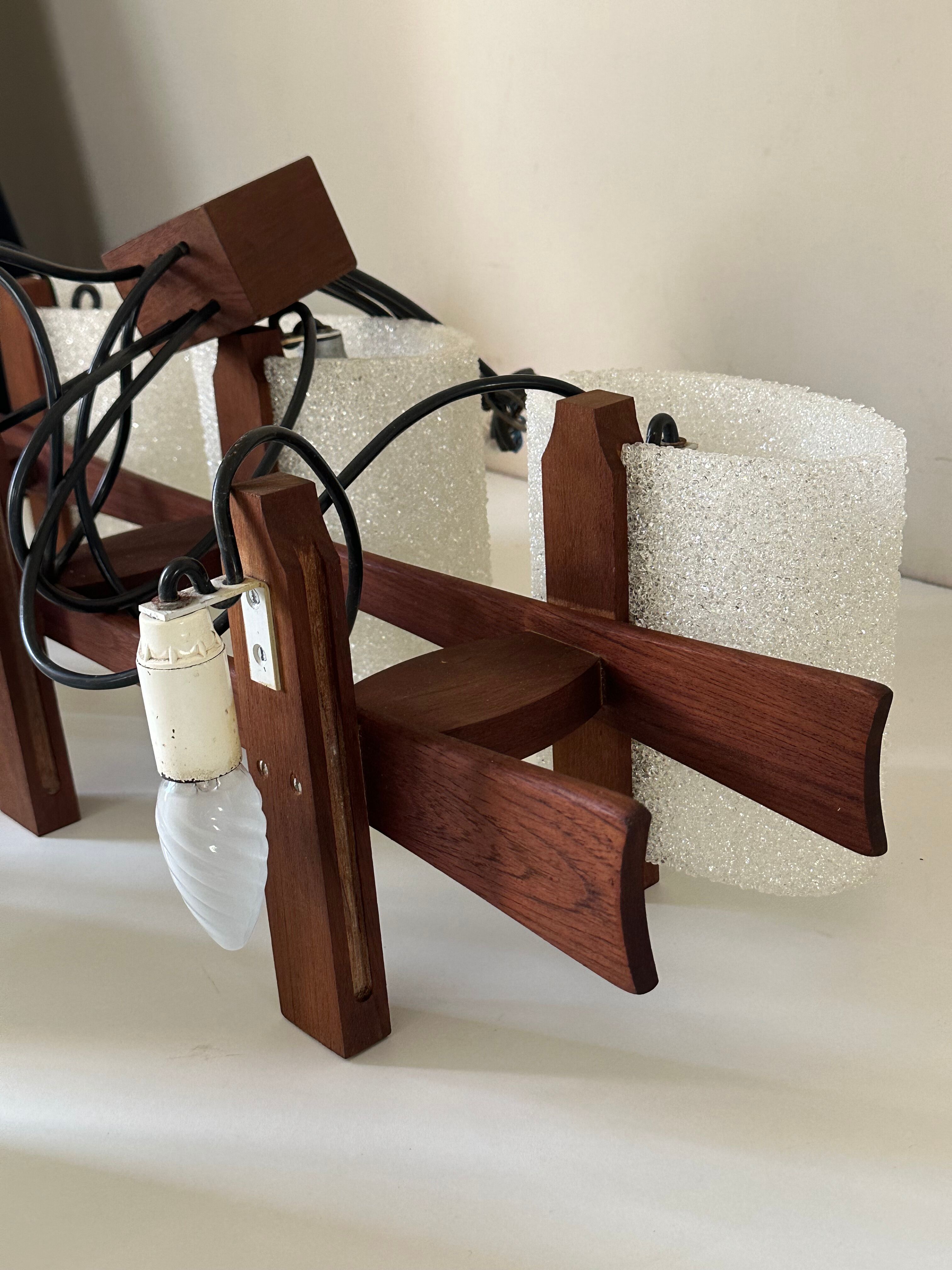 Teak chandelier and vintage design wall lamp 60 years